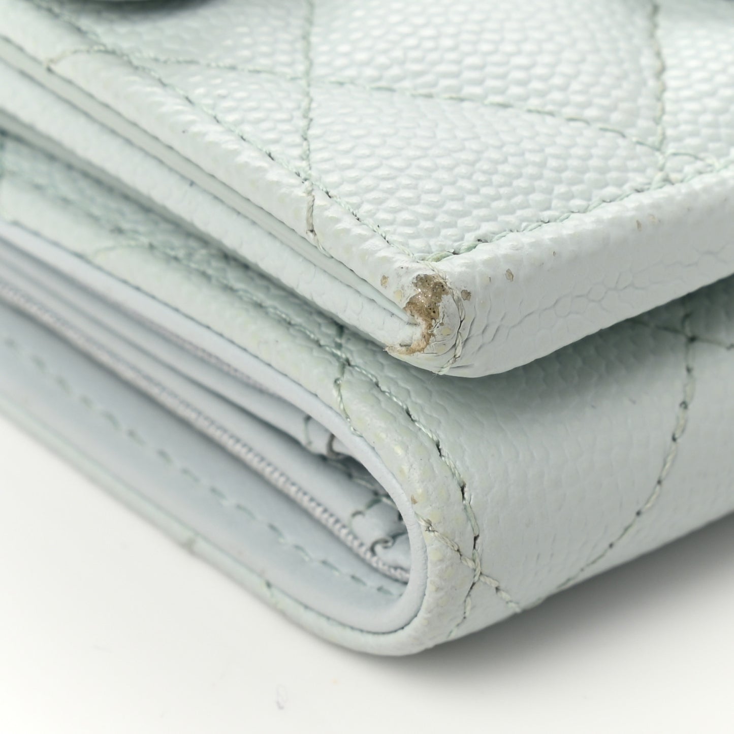 Caviar Quilted Double Flap Wallet Light Blue