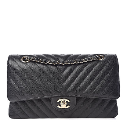 Chanel Caviar Chevron Quilted Medium Double Flap Black 1 of 9