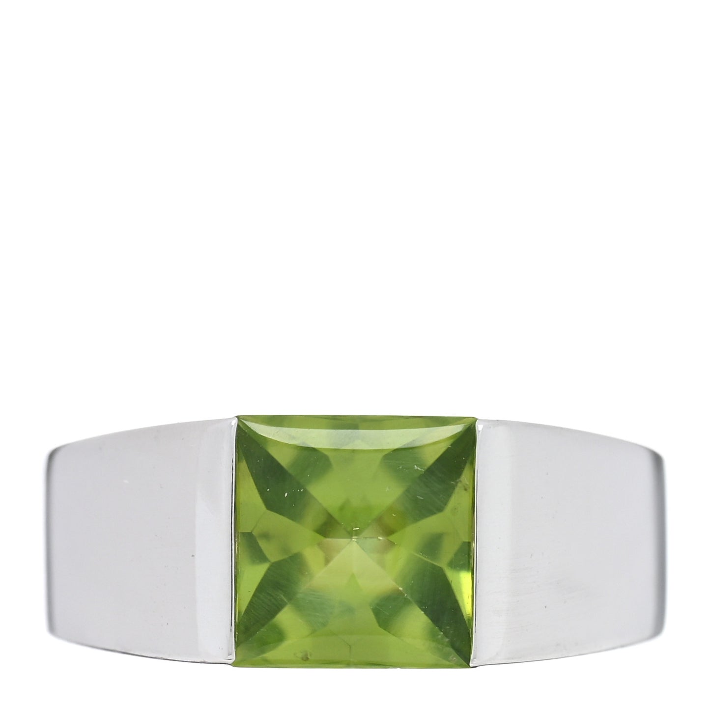 18K White Gold Peridot 8mm Tank Ring 54 7