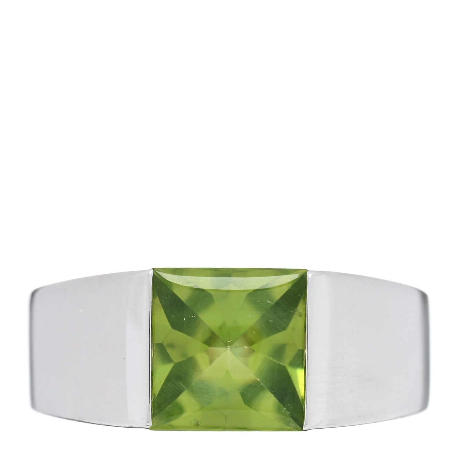 Cartier 18K White Gold Peridot 8mm Tank Ring 54 7 1 of 4