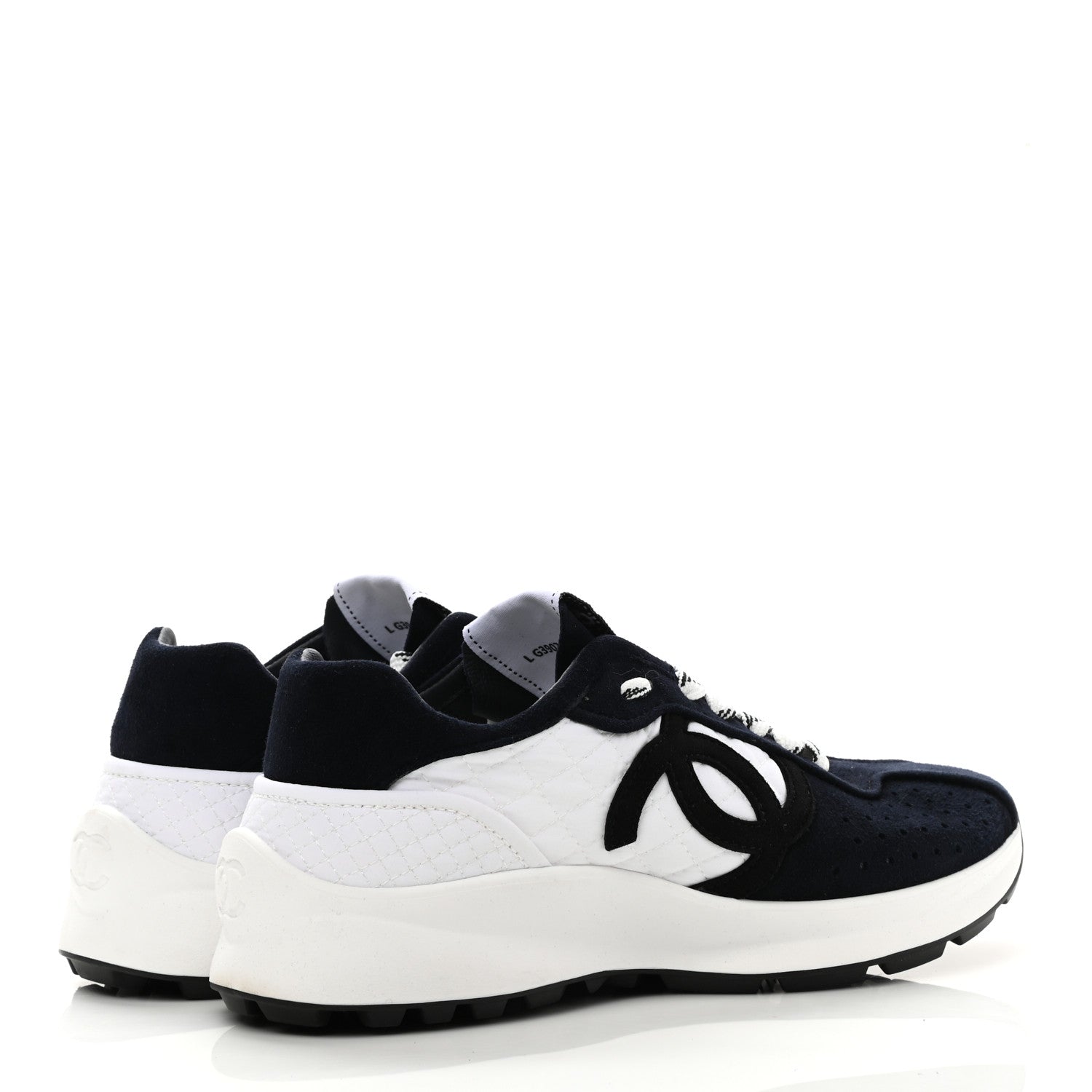 Chanel Suede Perforated Womens CC Sneakers 35.5 Navy White 4 of 8