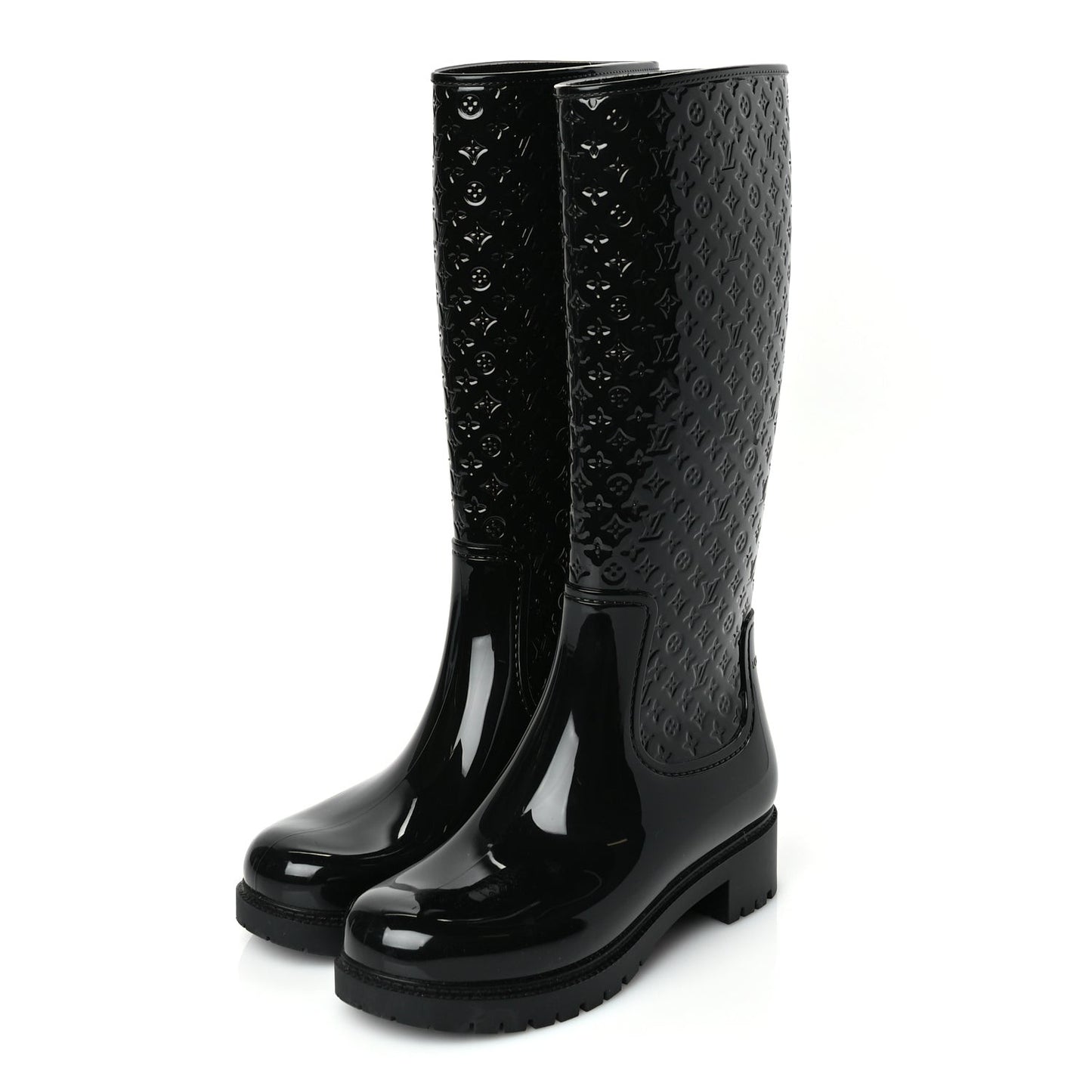 Rubber Embossed Monogram Splash Rain Boots 38 Black Monogram