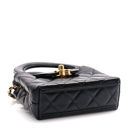 Chanel Shiny Aged Calfskin Quilted Mini Nano Kelly Shopper Black 3 of 9
