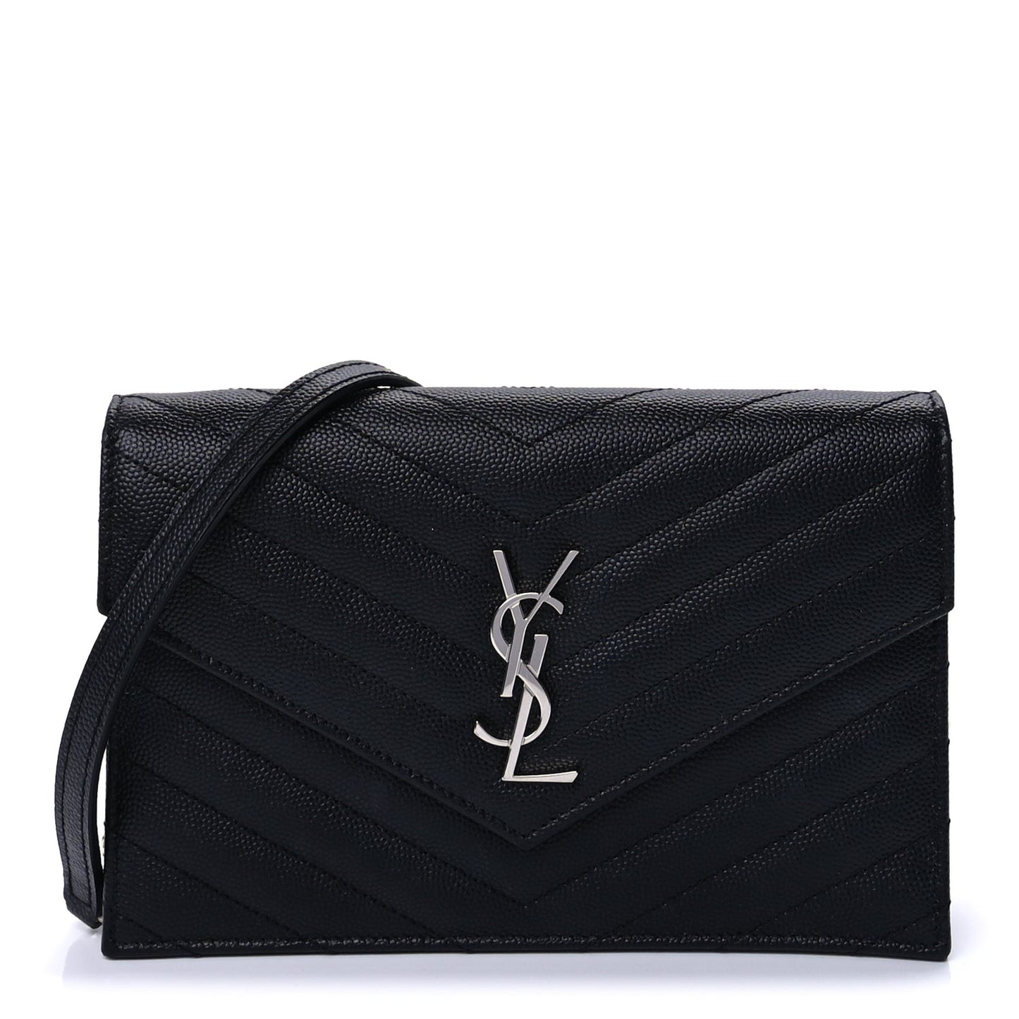 Grain De Poudre Matelasse Chevron Monogram Envelope Chain Wallet Black
