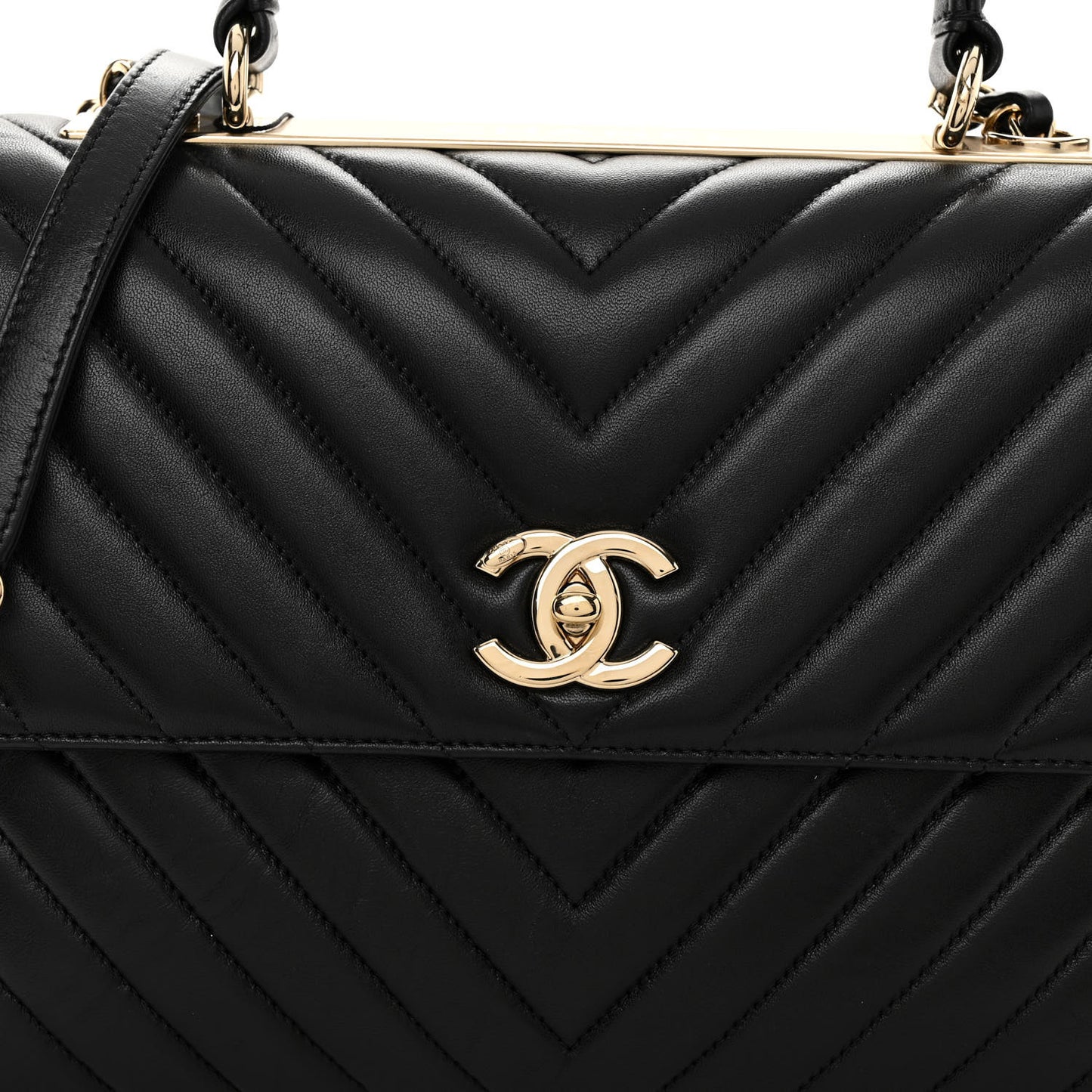 Lambskin Chevron Quilted Medium Trendy CC Dual Handle Flap Bag Black
