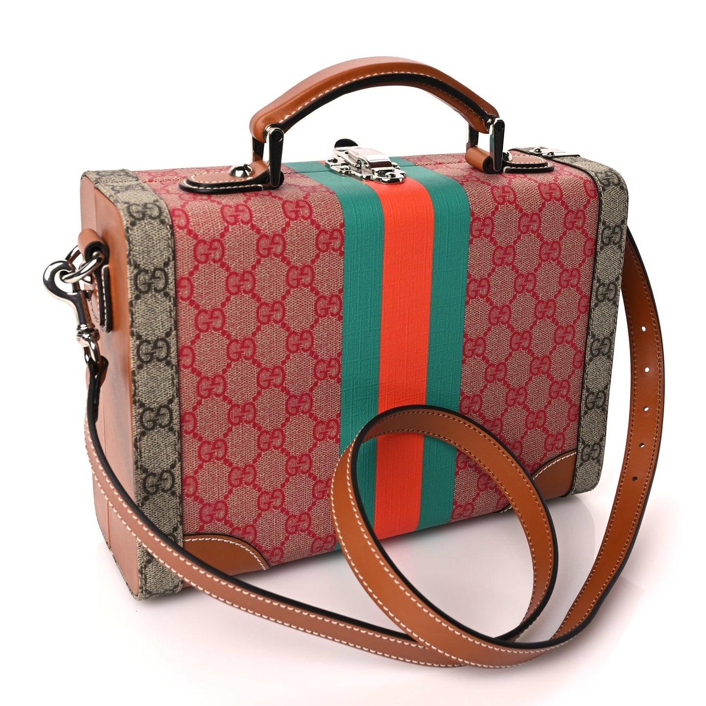 X DANS LE VERT GG Supreme Monogram Cuoio Web Mini Retro Interlocking G Beauty Case Beige Rosso Ebony Harness Brown