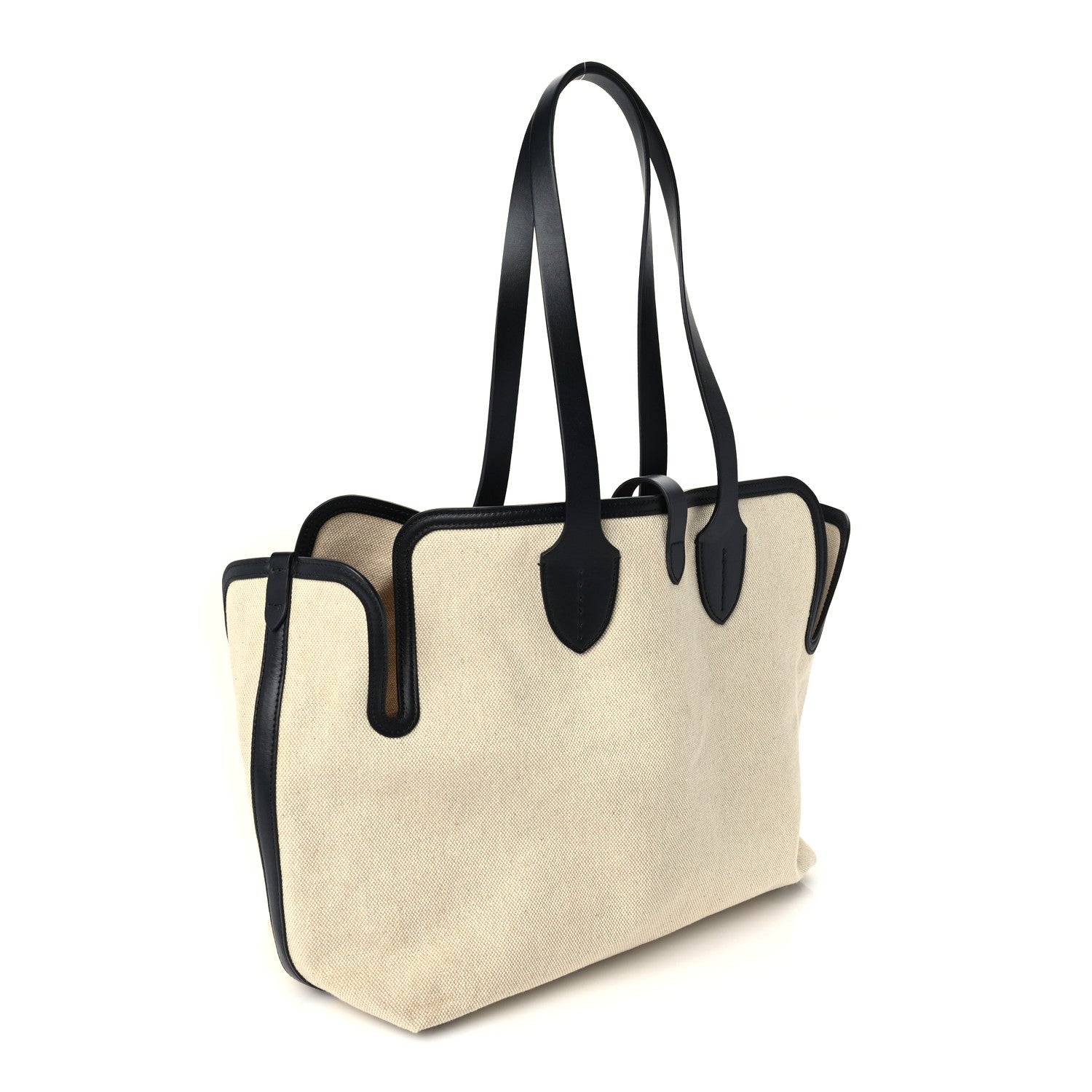 Burberry Cotton Soft Canvas Calfskin Medium Belt Tote Natural Black 2 of 8