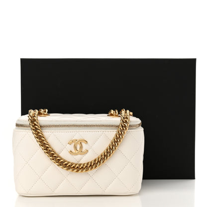 Chanel Lambskin Enamel Quilted Logo Small Vanity Case With Chain White 11 of 11