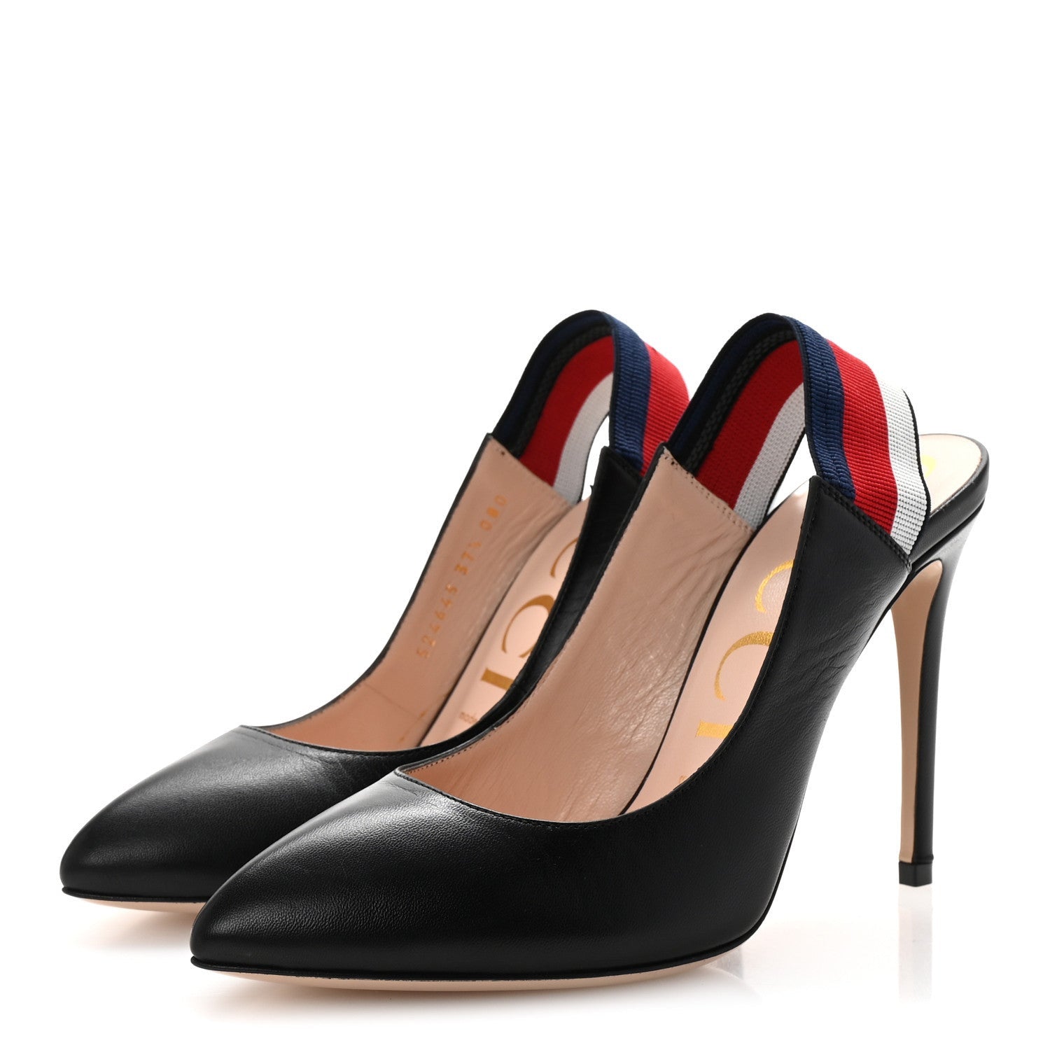 Gucci Malaga Kid Web Sylvie High Heel Slingback Pumps 37.5 Black 4 of 7