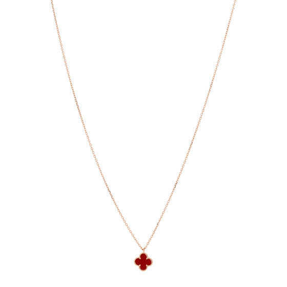 18K Rose Gold Carnelian Sweet Alhambra Pendant Necklace