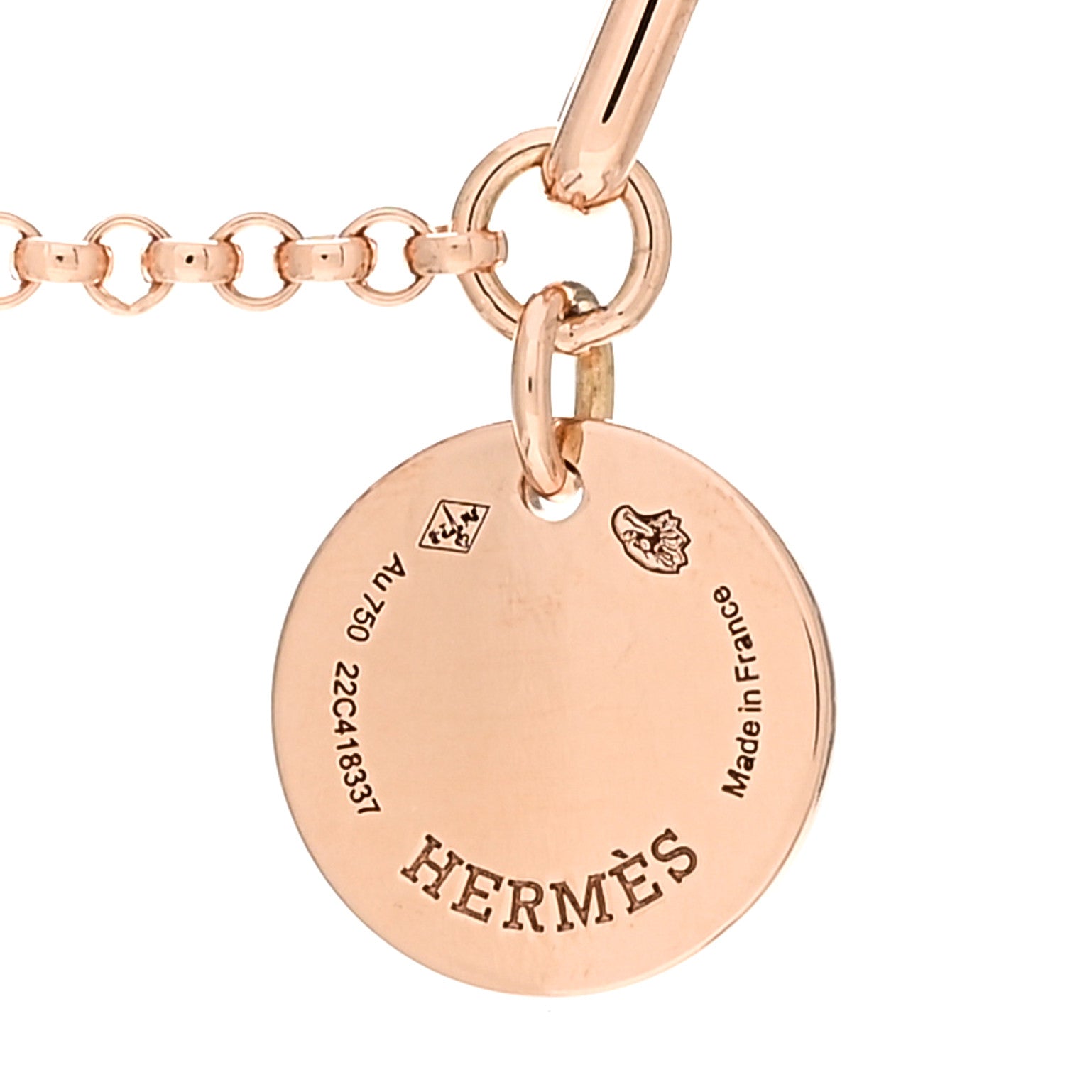 Hermes 18K Rose Gold Diamond PM Ex-Libris Pendant Necklace 4 of 5