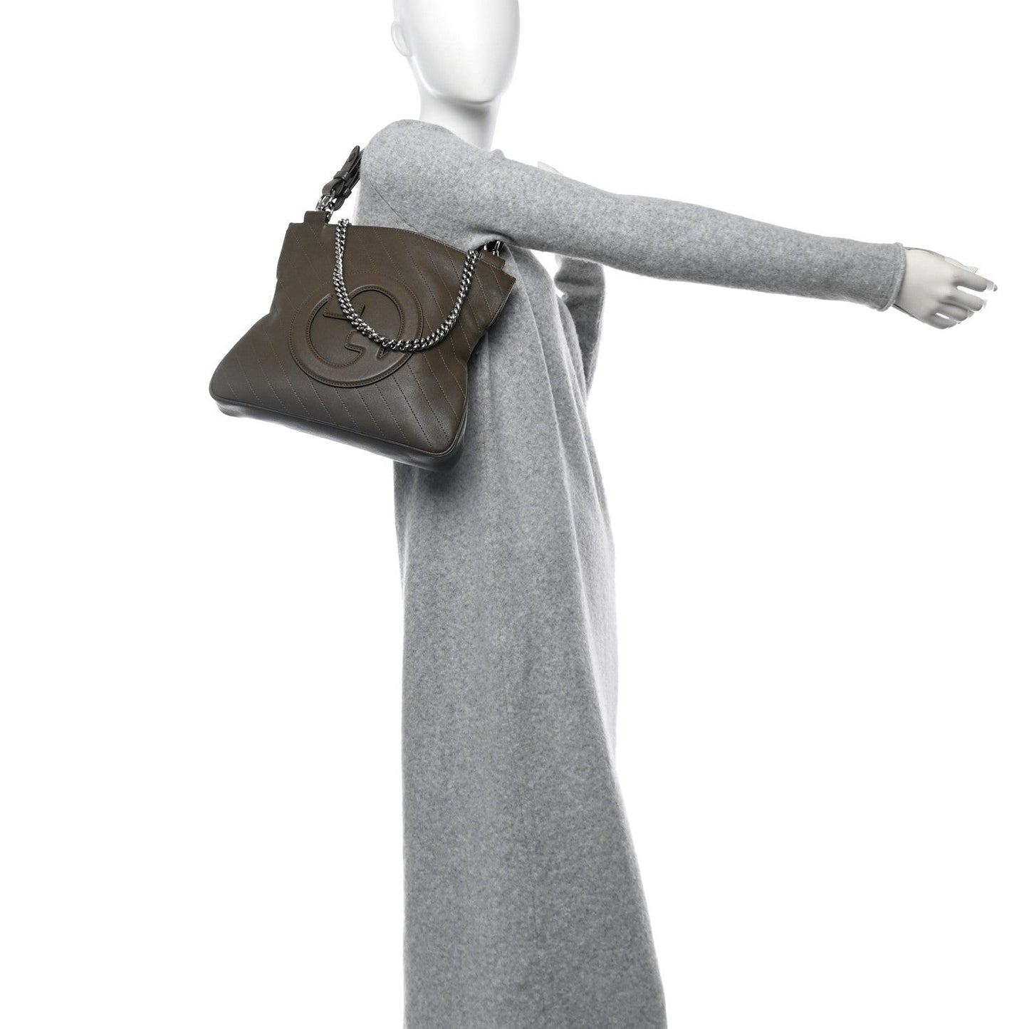 Sakai Be Green Calfskin Diagonal Stitched Small Blondie Tote Craclet Brown