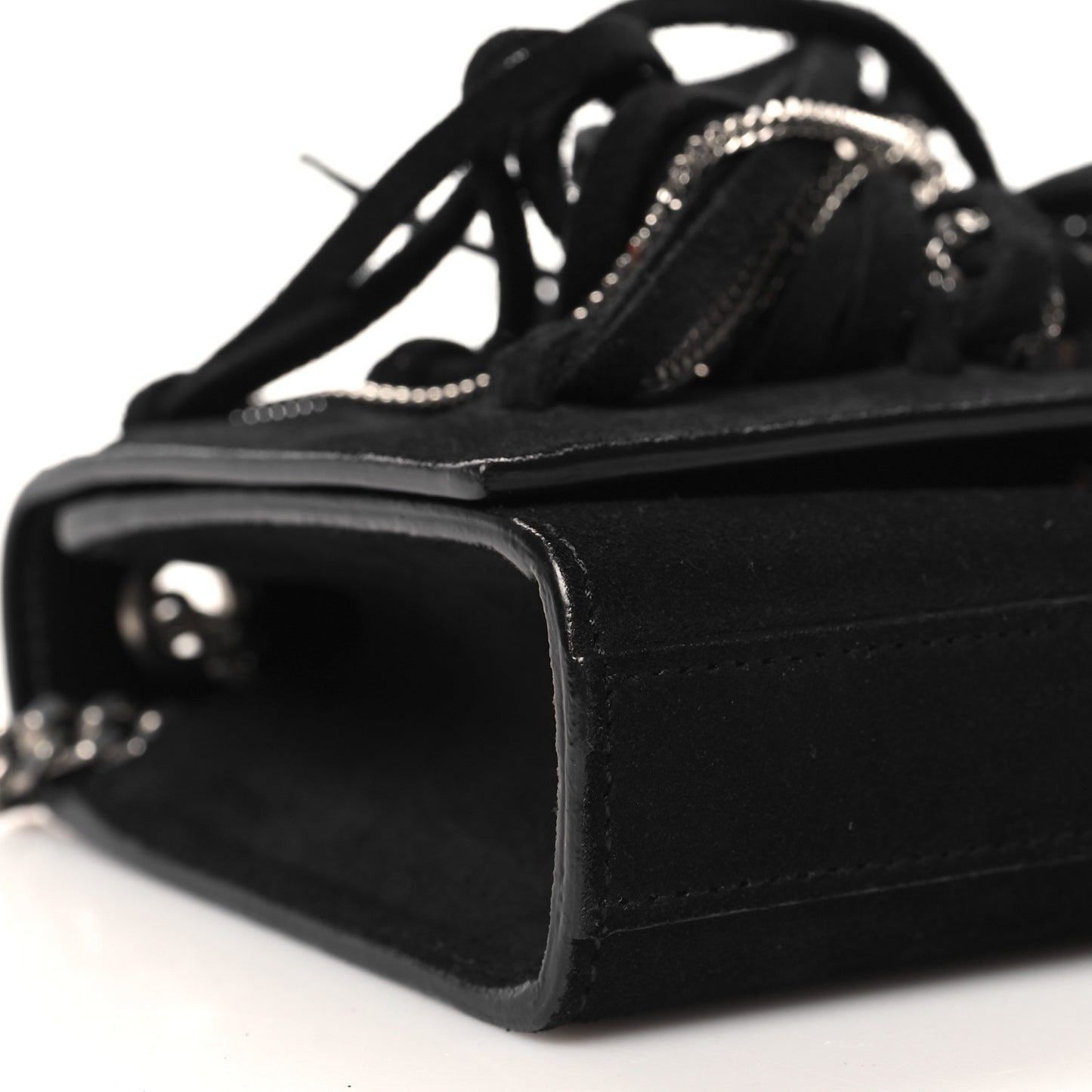 Suede Fringe Chain Small Monogram Satchel Black