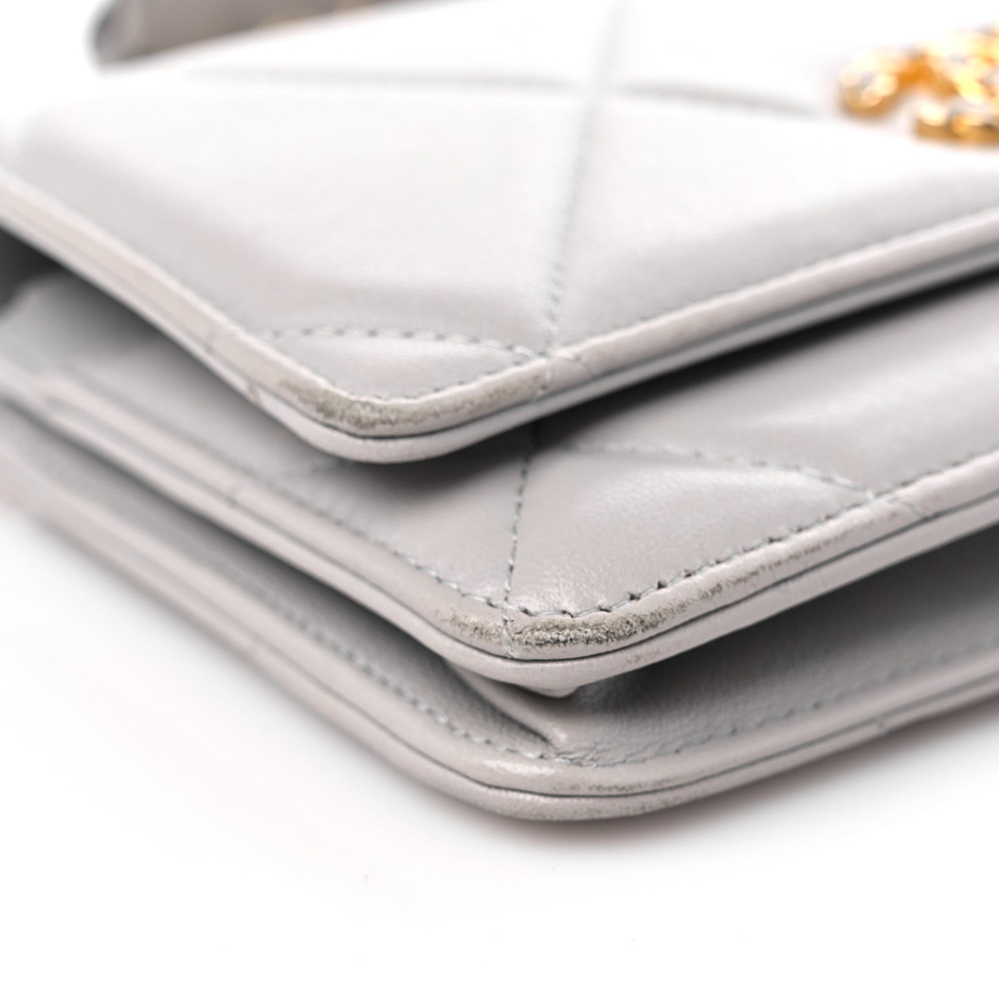 Lambskin Quilted Chanel 19 Wallet On Chain WOC Grey