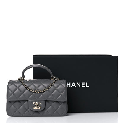 Chanel Lambskin Quilted Mini Top Handle Rectangular Flap Dark Grey 11 of 11