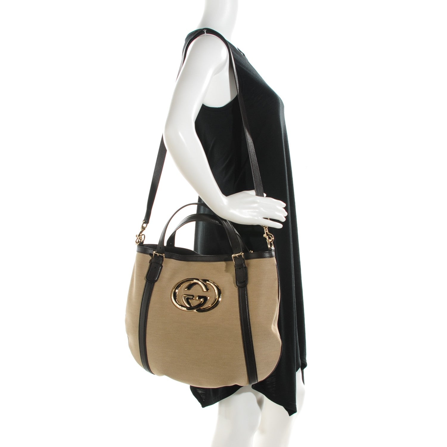 Gucci Canvas Britt Tote Dark Brown 2 of 7