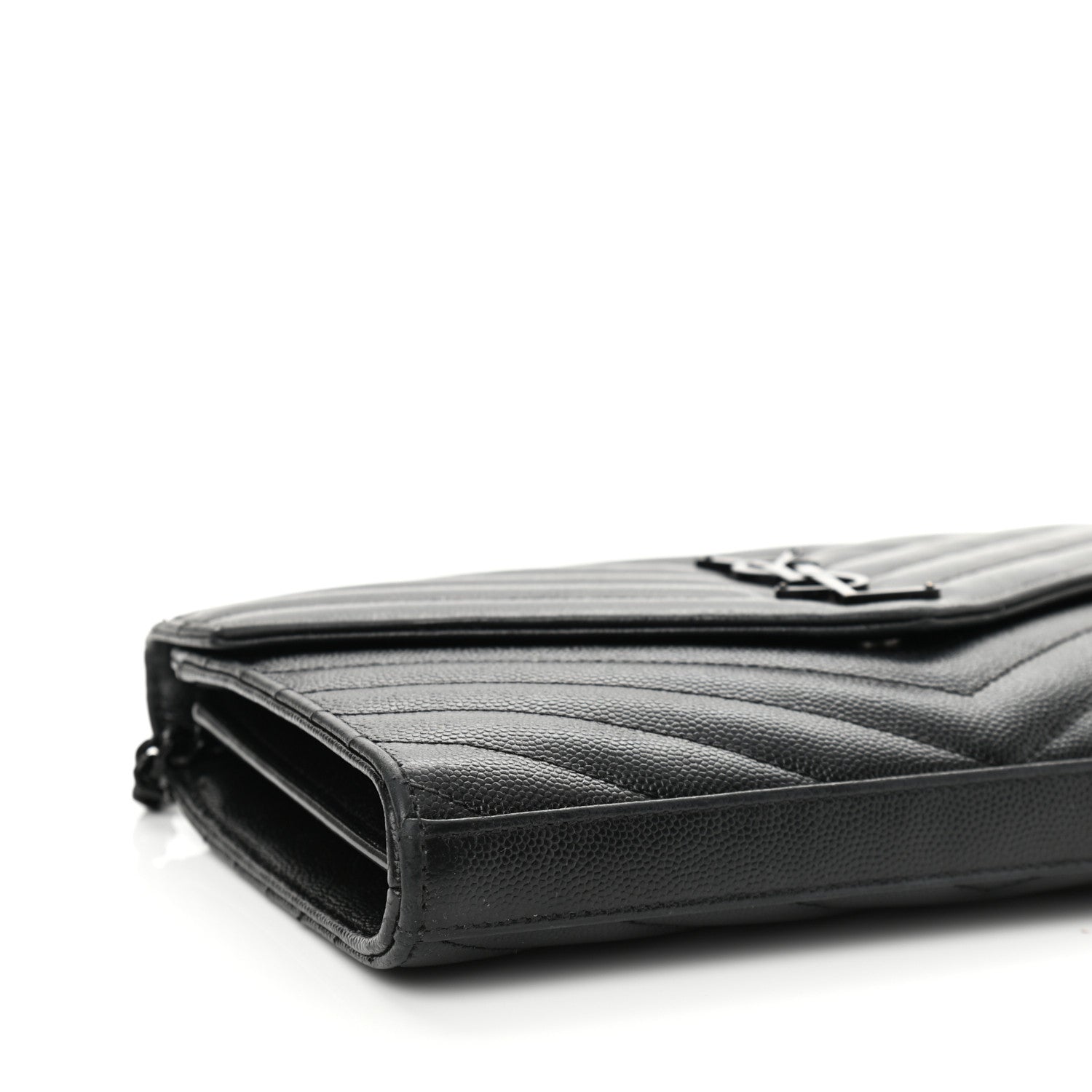 Saint Laurent Grain De Poudre Matelasse Chevron Monogram Chain Wallet Black 9 of 12