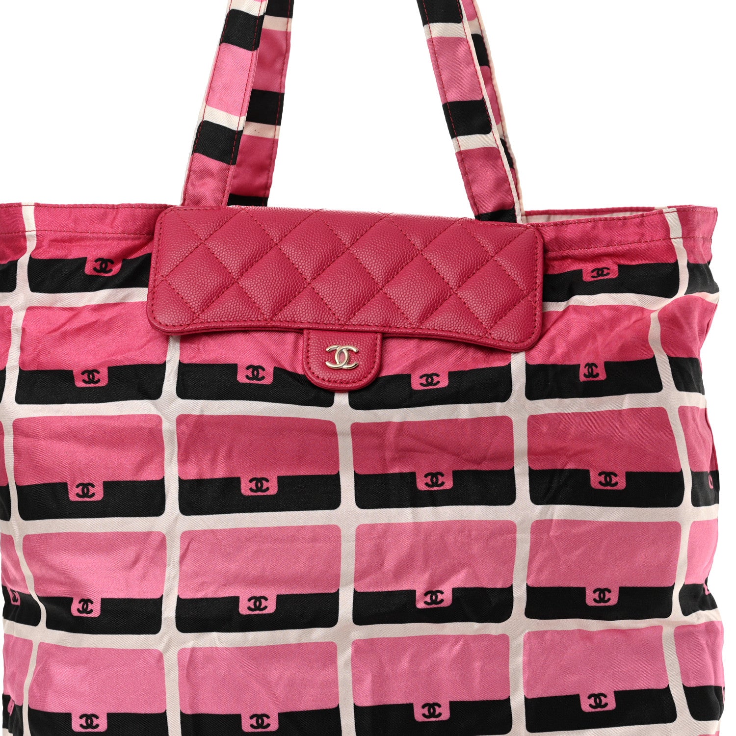 Chanel Caviar Fabric Quilted Foldable Tote With Chain Pink Multicolor 14 of 18