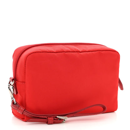 Prada Tessuto Nylon Vela Saffiano Necessaire Wristlet Pouch Rosso 4 of 10