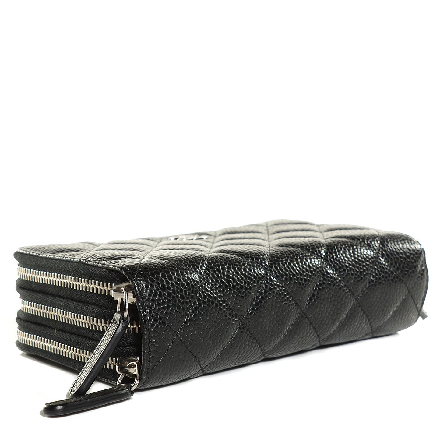 Caviar Quilted Calfskin Quilted Zip Around Phone Holder Black