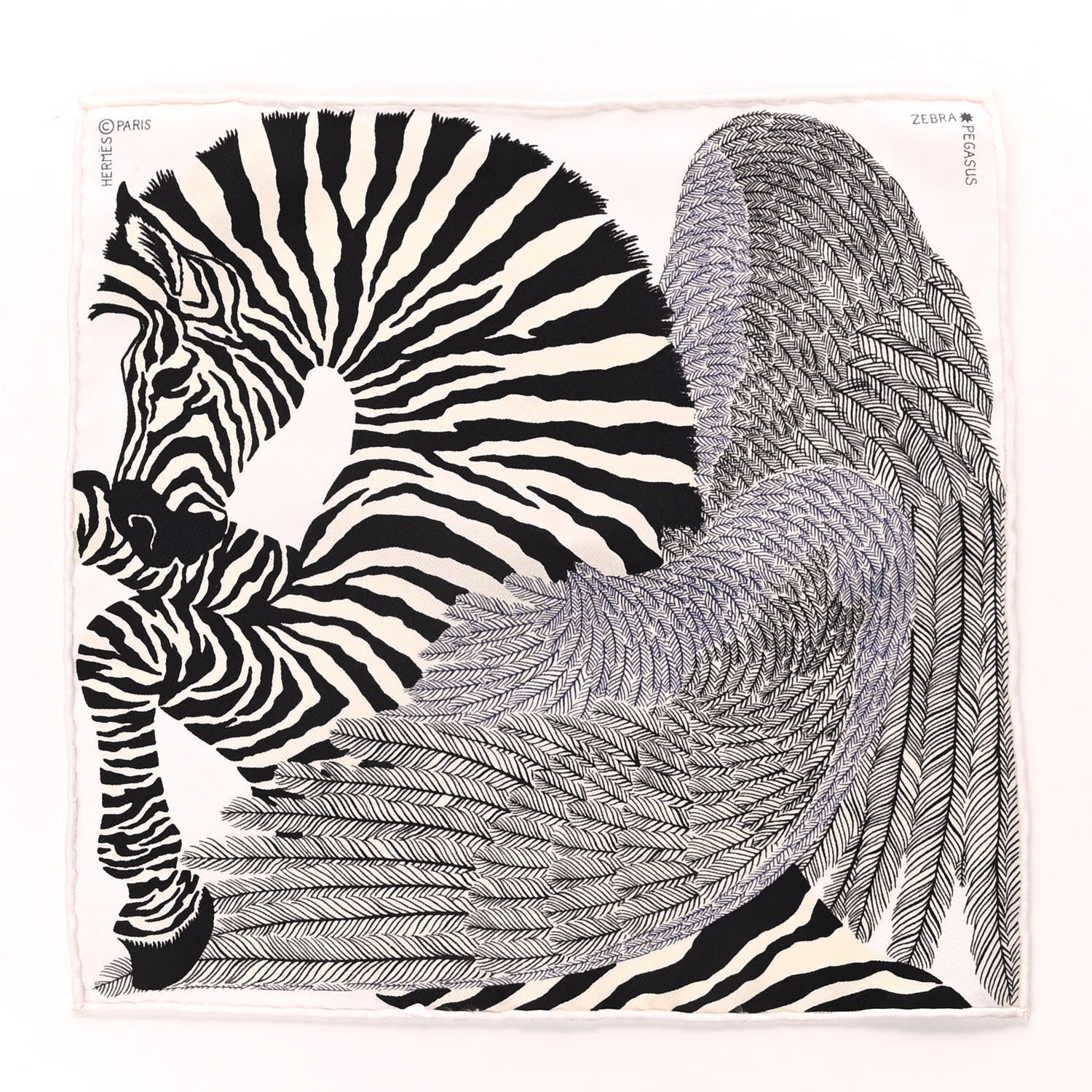 Hermes Silk Zebra Pegasus Nano Scarf 20 Black White 1 of 5