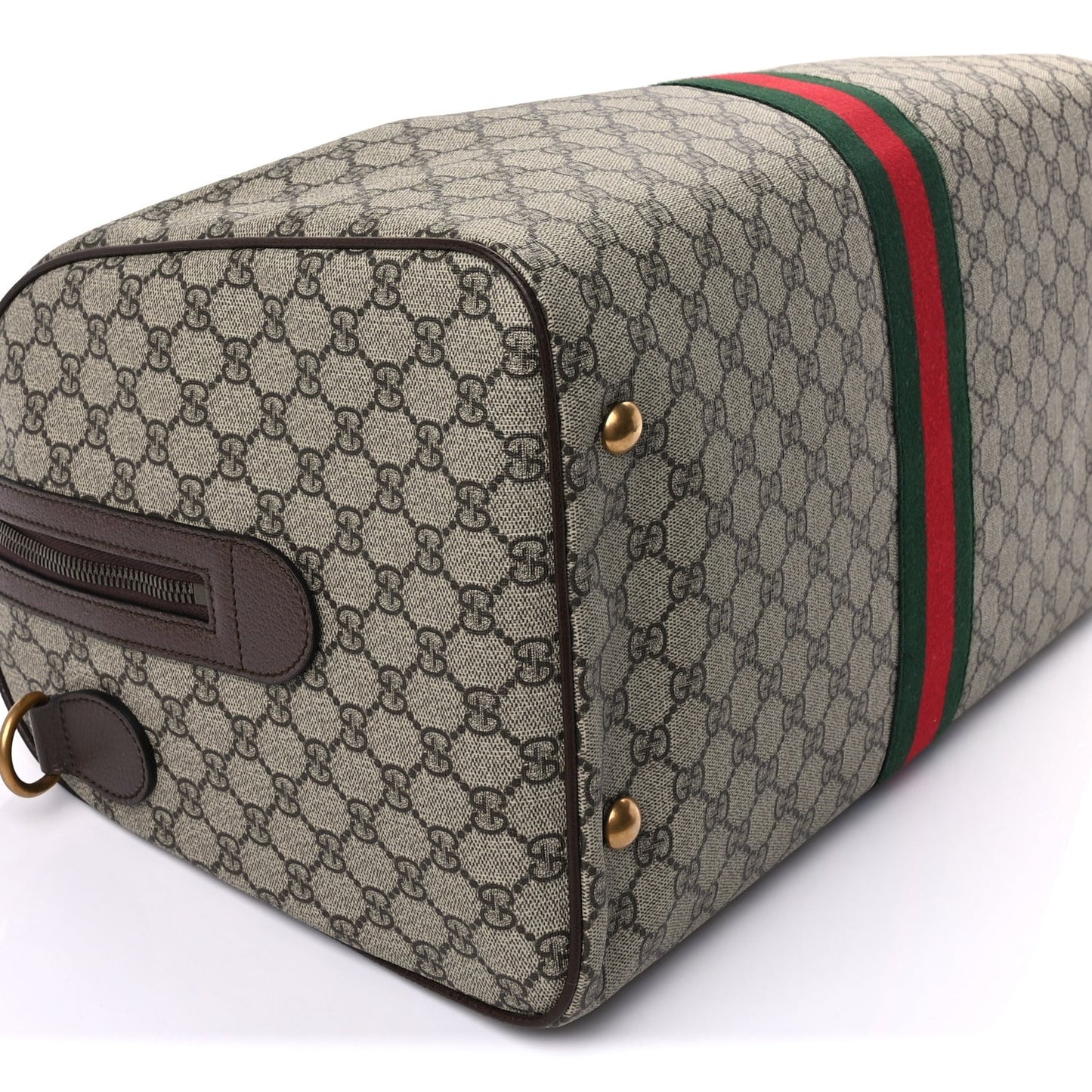 GG Supreme Monogram Textured Dollar Calfskin Web Medium Ophidia Carry-On Duffle Bag Beige Ebony New Acero