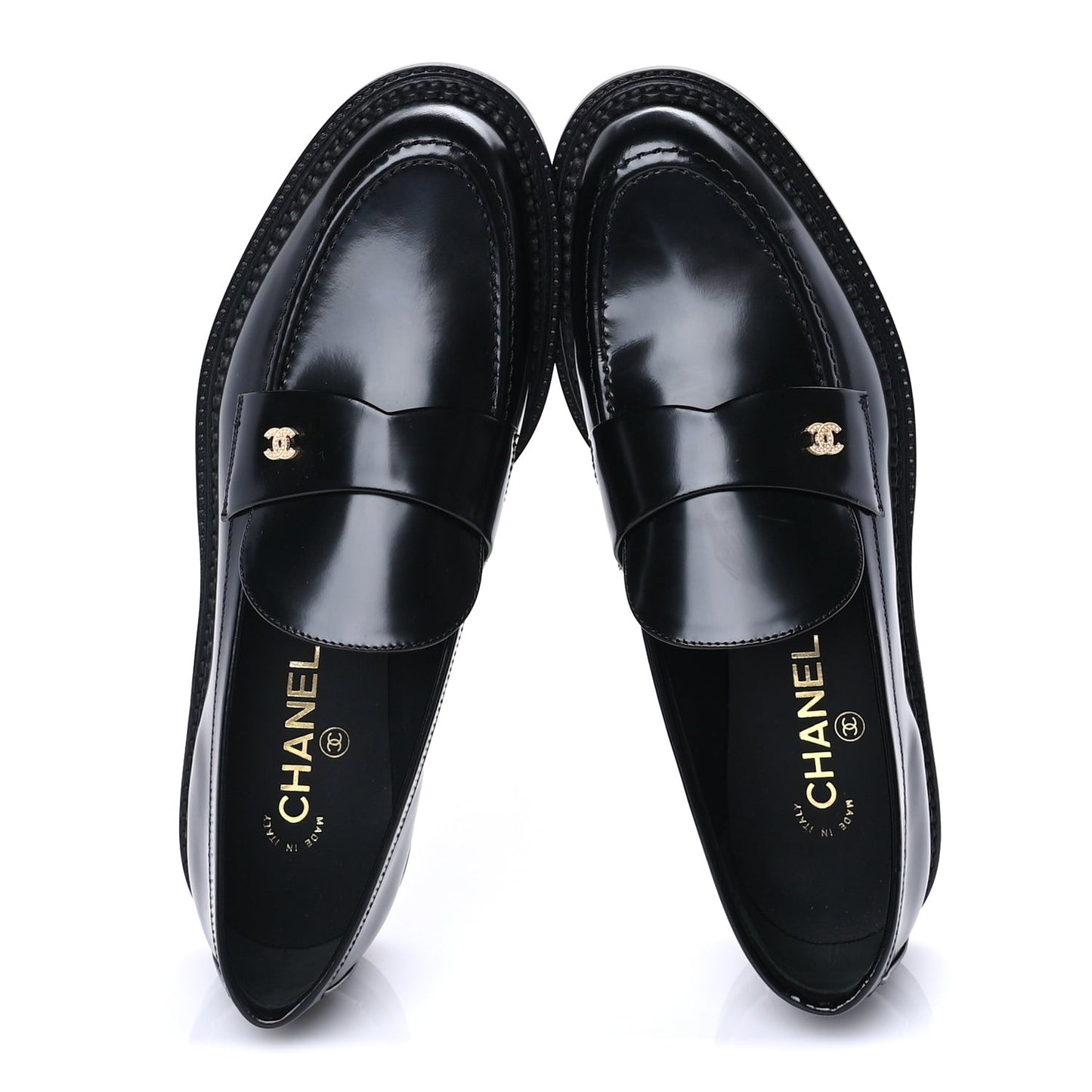 Shiny Calfskin CC Loafers 42  Black