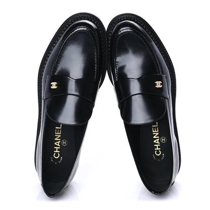 Chanel Shiny Calfskin CC Loafers 42  Black 5 of 7