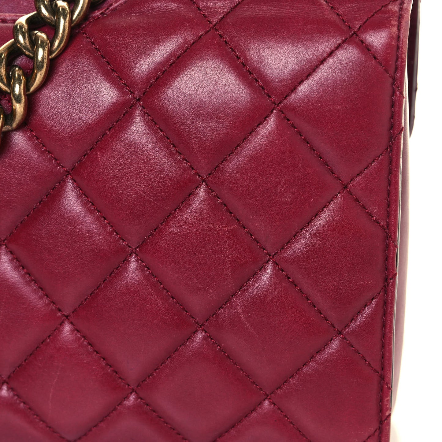 Glazed Calfskin Quilted Large Perfect Edge Flap Red