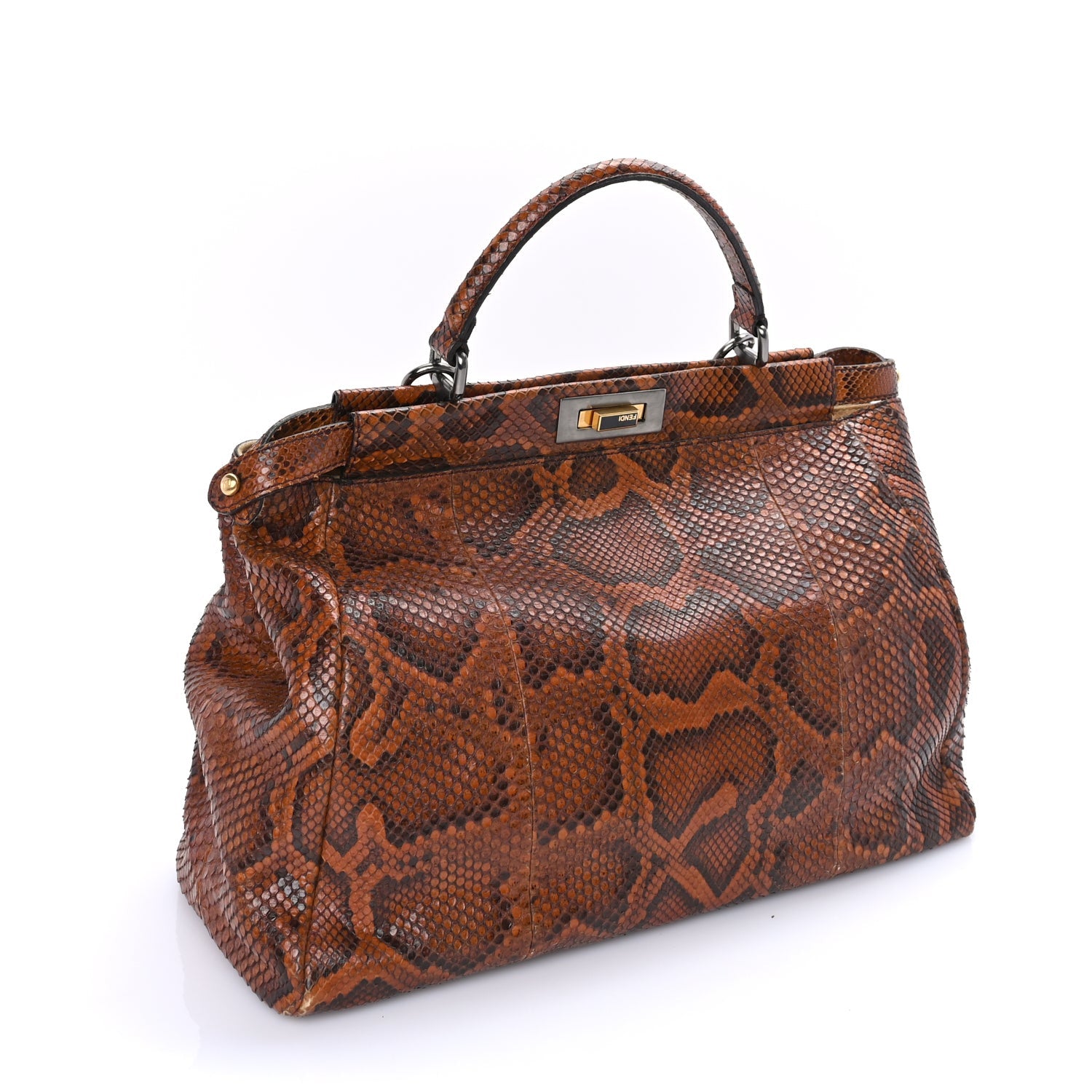 Fendi Snakeskin Large Peekaboo Iconic Satchel Brown 2 of 7