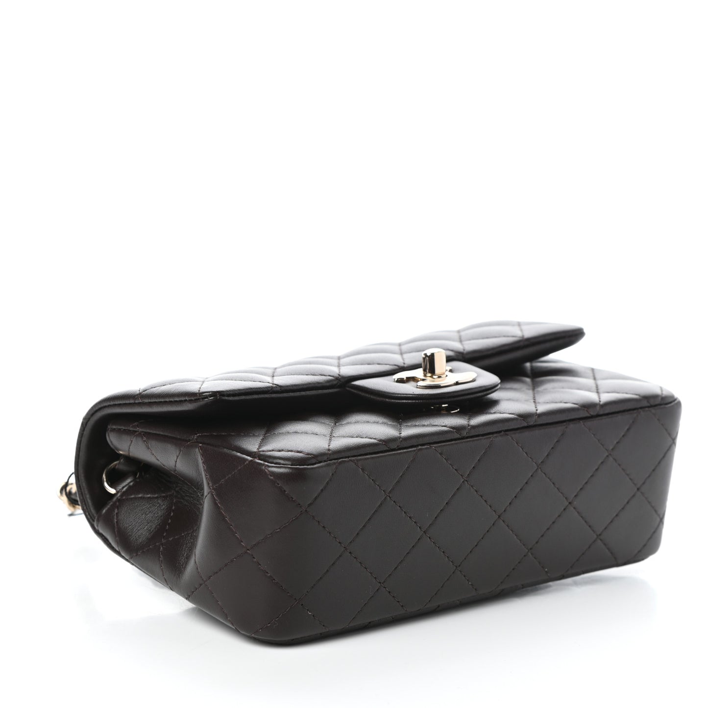 Lambskin Quilted Mini Rectangular Flap Dark Brown