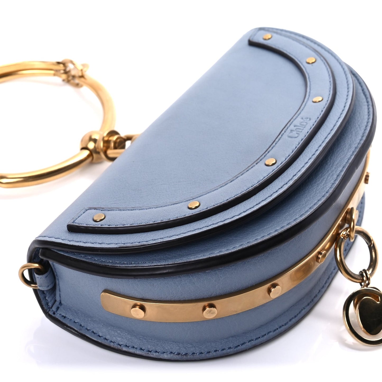 Calfskin Small Nile Bracelet Minaudiere Bag  Washed Blue