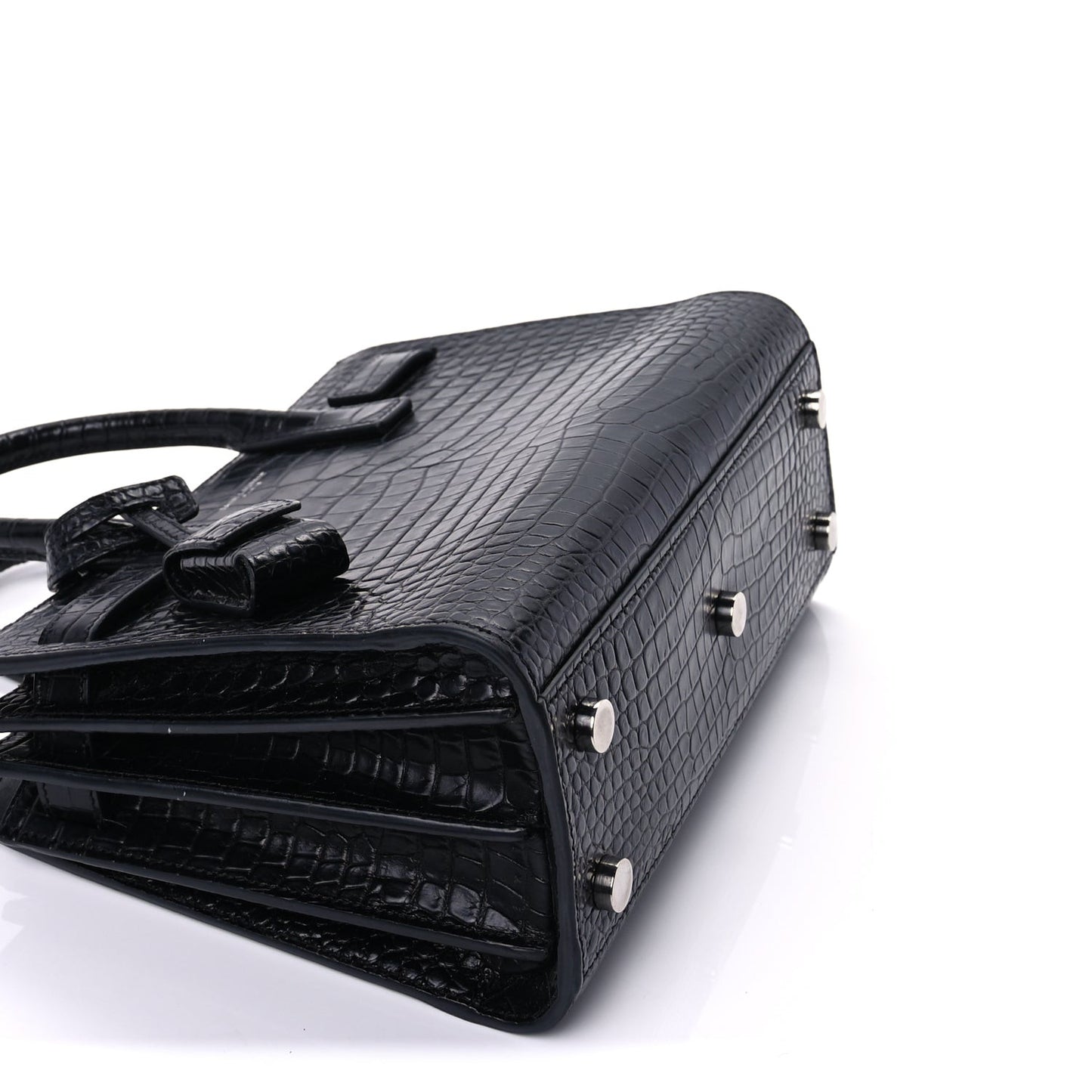 Calfskin Crocodile Embossed Nano Sac De Jour  Black
