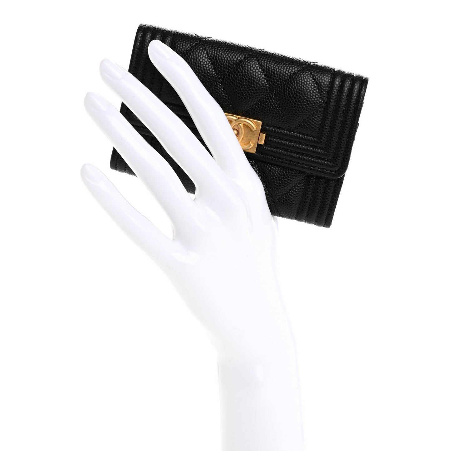 Caviar Quilted Boy Flap Card Holder Black