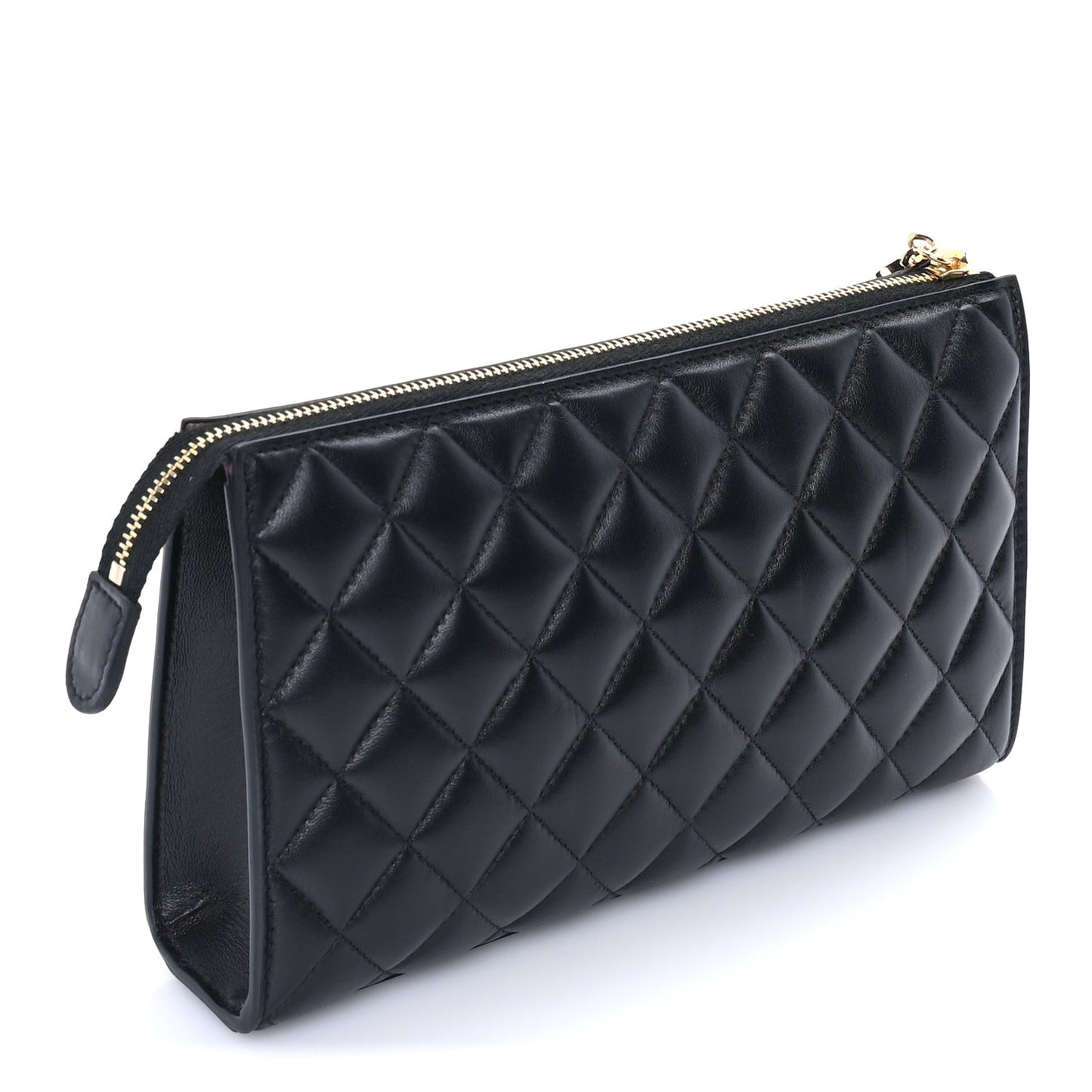 Lambskin Quilted Small Zipped Pouch  Black