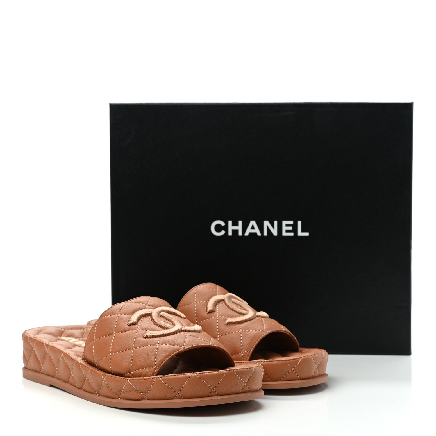 Chanel Lambskin Quilted CC Mules Sandals 39 Brown 9 of 9