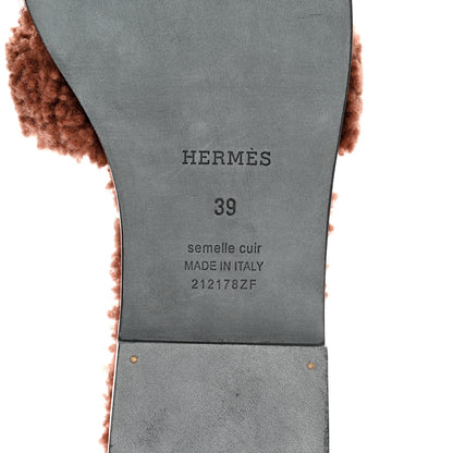 Hermes Woolskin Oran Sandals 39 Cognac 6 of 8
