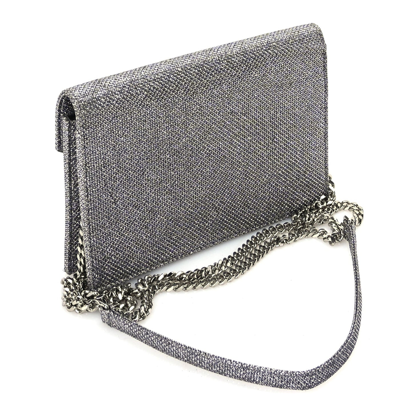 Metallic Fabric Monogram Envelope Chain Wallet  Anthracite