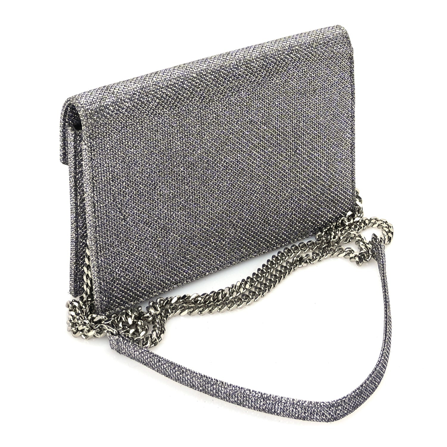 Saint Laurent Metallic Fabric Monogram Envelope Chain Wallet  Anthracite 2 of 8