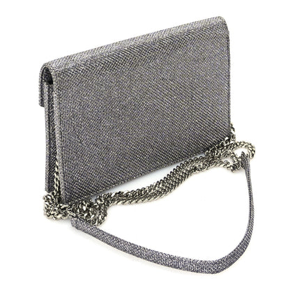 Saint Laurent Metallic Fabric Monogram Envelope Chain Wallet  Anthracite 2 of 8