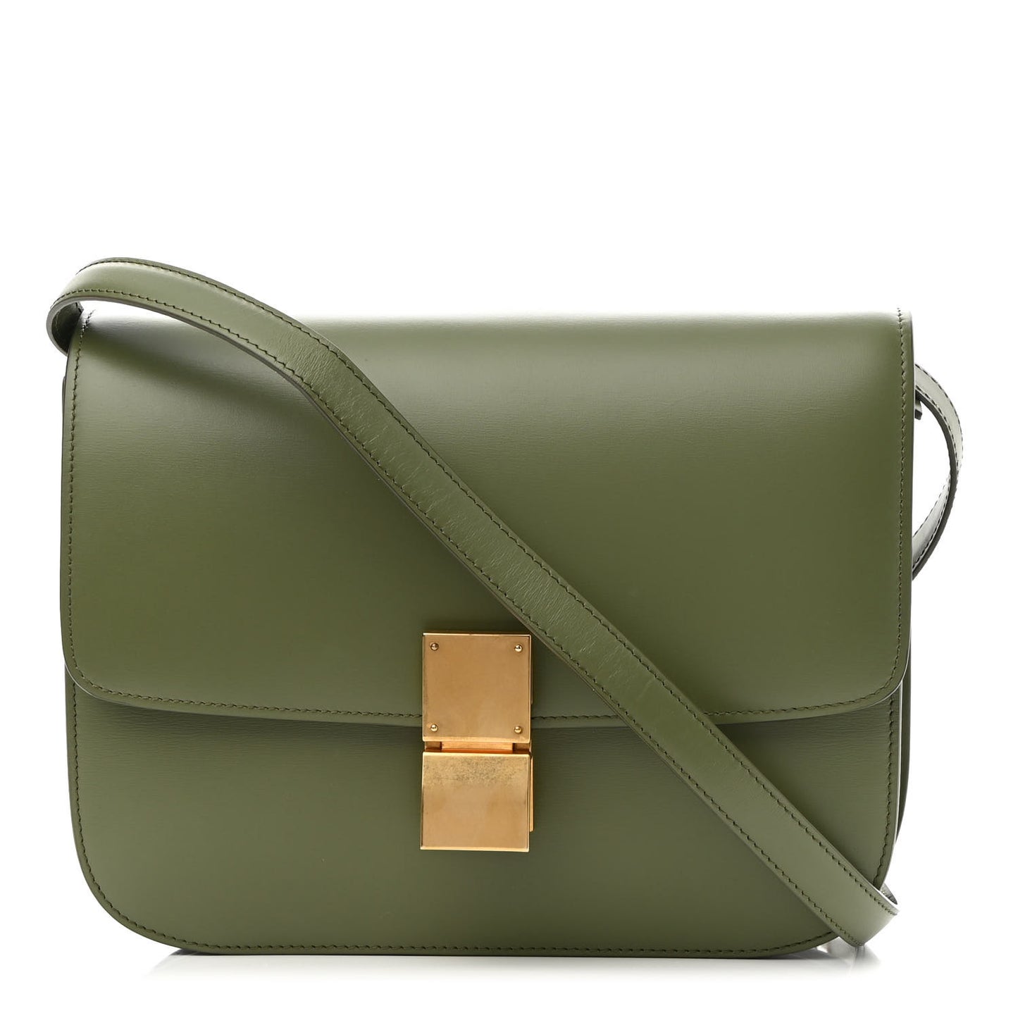 Box Calfskin Classic Box Medium Flap Bag Army Green