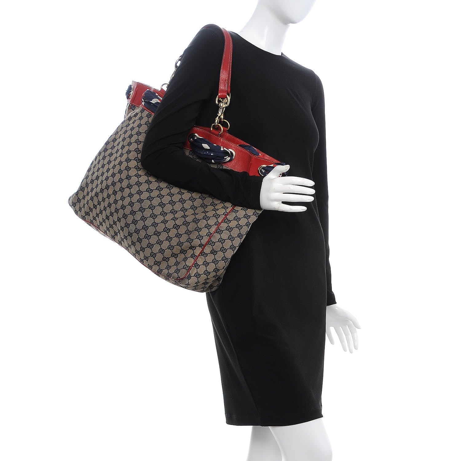 Gucci Monogram Large Positano Tote Navy Red 2 of 17
