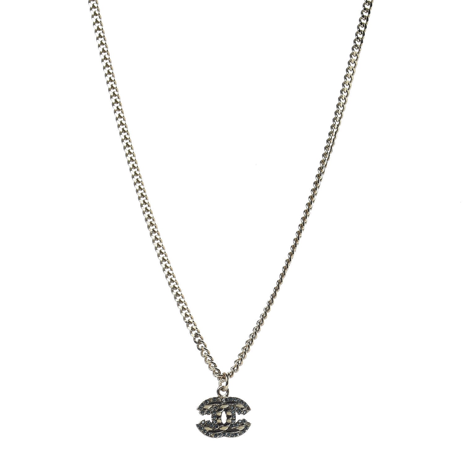 Chanel Crystal Enamel Striped CC Necklace Blue Gold 1 of 6