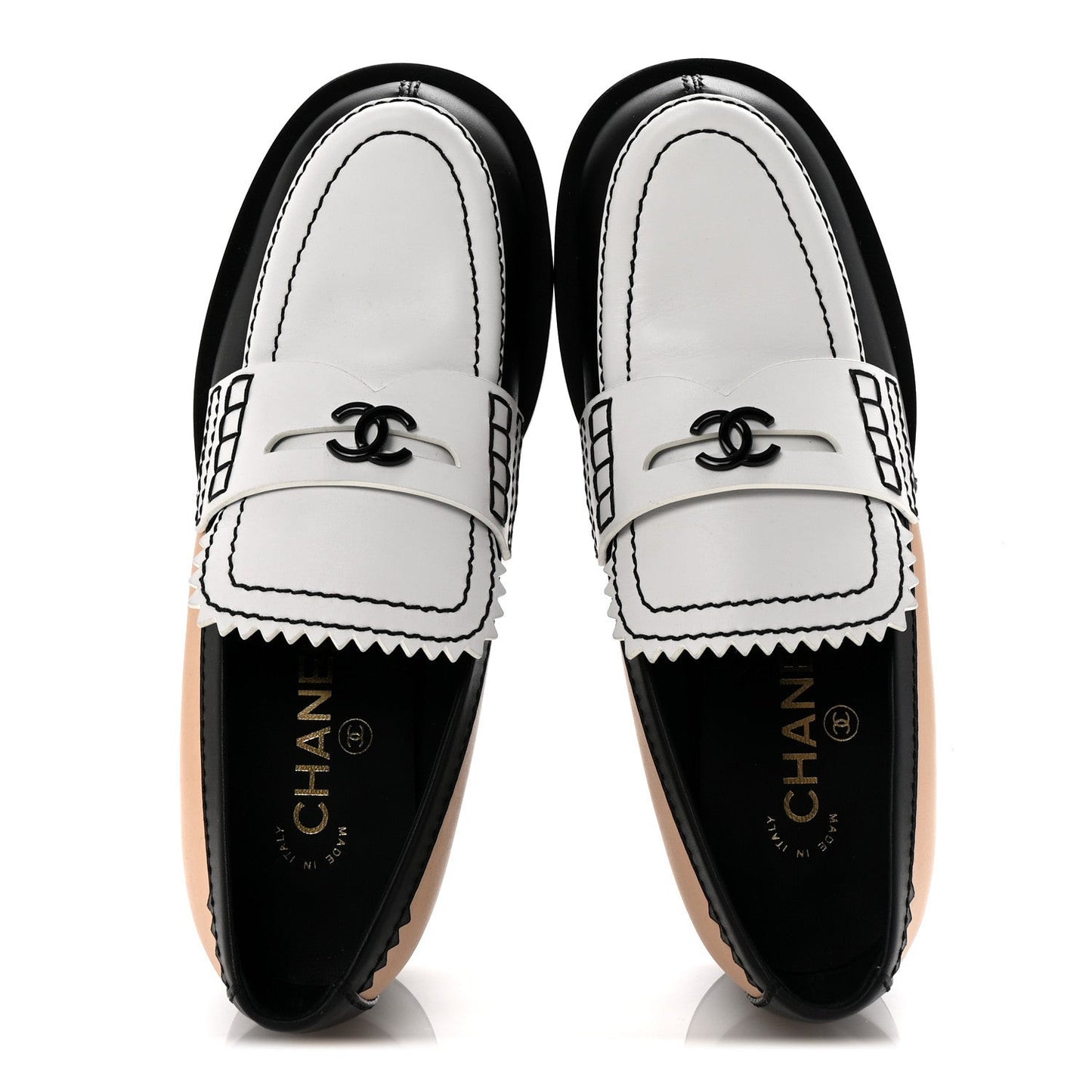 Calfskin CC Loafers 38 Black White Beige