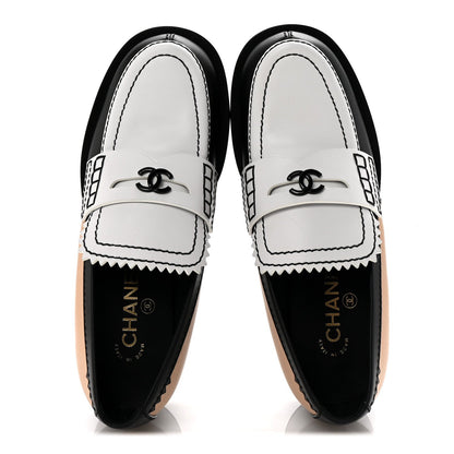Chanel Calfskin CC Loafers 38 Black White Beige 2 of 7