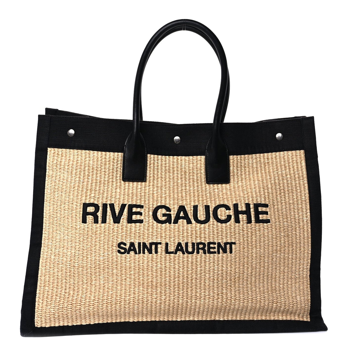 Raffia Linen Calfskin Rive Gauche Tote  Naturale Black
