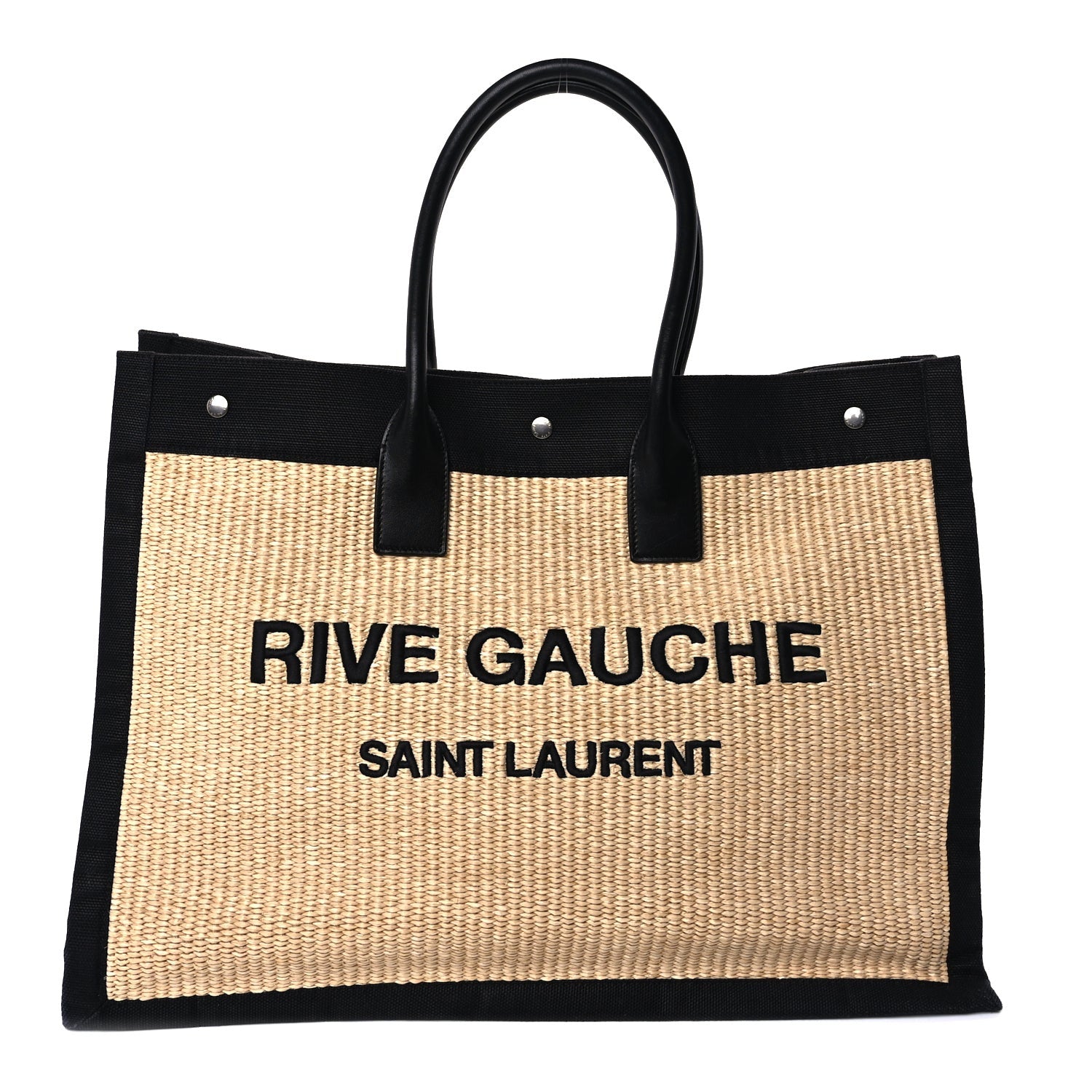 Saint Laurent Raffia Linen Calfskin Rive Gauche Tote  Naturale Black 1 of 7
