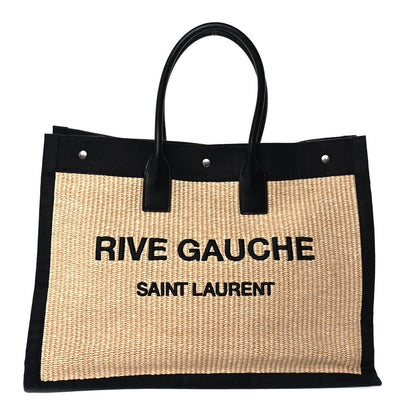 Saint Laurent Raffia Linen Calfskin Rive Gauche Tote  Naturale Black 1 of 7