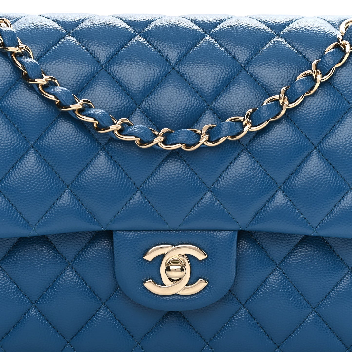 Caviar Quilted Medium Double Flap Blue