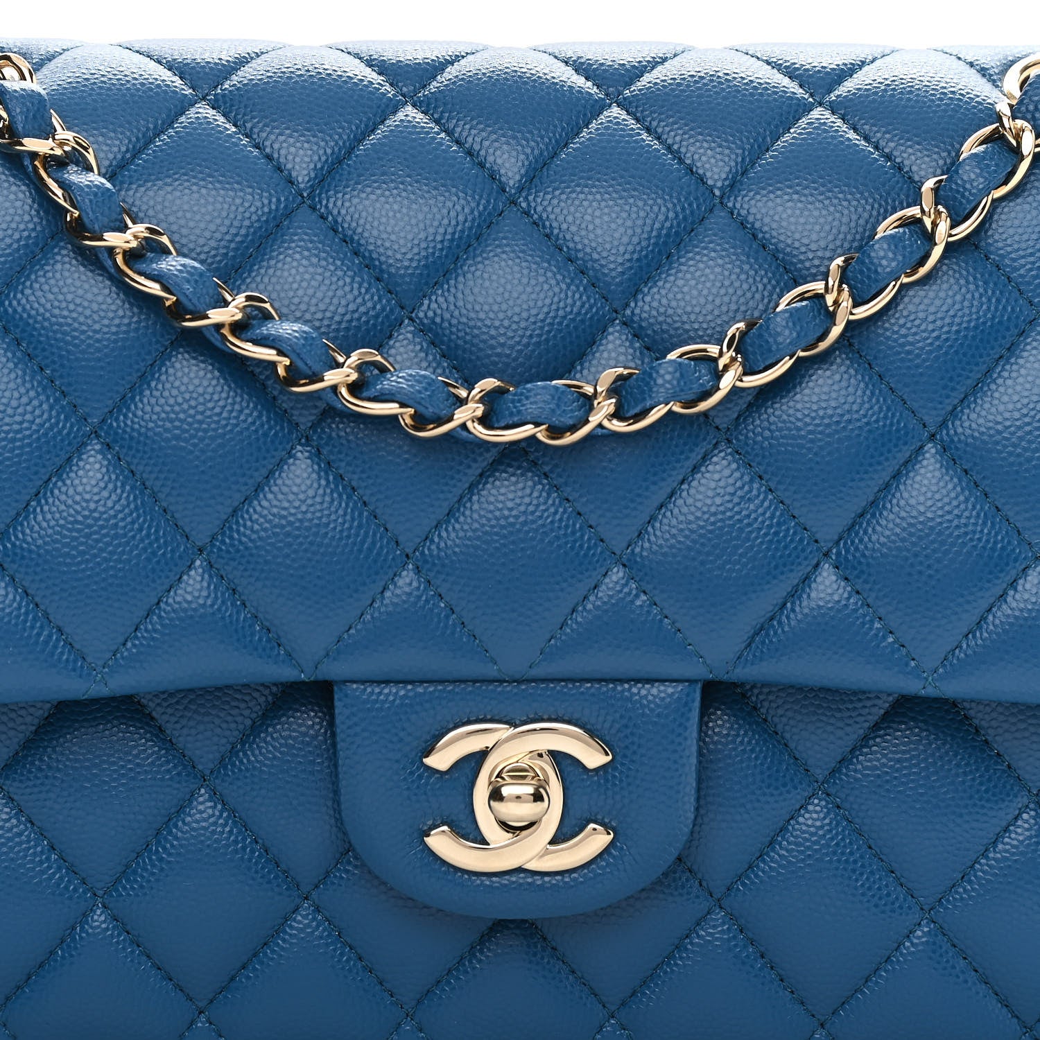Chanel Caviar Quilted Medium Double Flap Blue 8 of 12